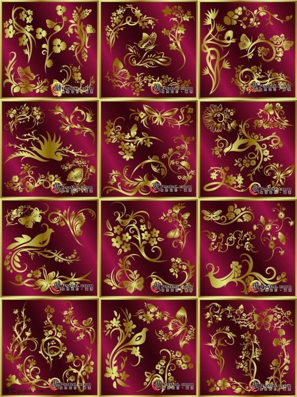 12个花鸟蝴蝶花纹