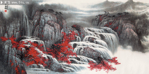 山水画 红枫
