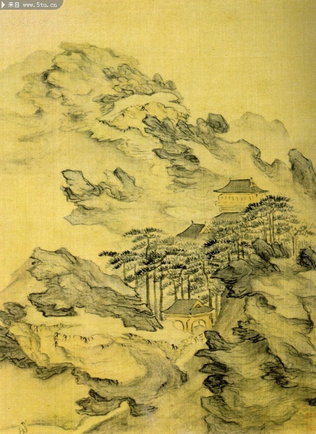 邵弥画作 高松远涧图轴