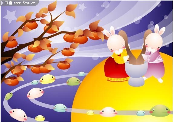 中秋节矢量图 玉兔捣年糕