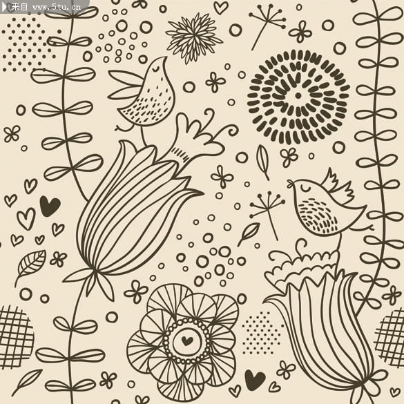 花草底纹图案 手绘插画