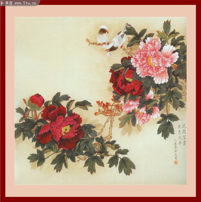 工笔牡丹花图片 梁燕生工笔画作品
