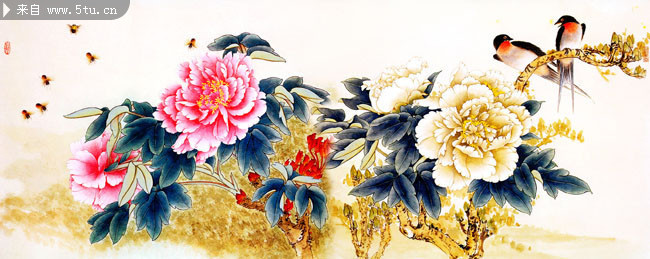 牡丹花十字绣图案 精美工笔牡丹图片