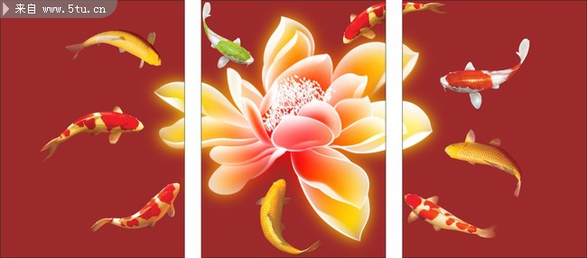 九鱼图无框画图片 电视墙装饰画