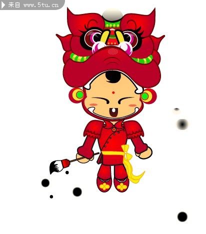 传统中国娃娃设计 舞狮帽矢量图