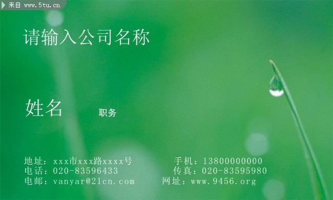 绿色名片素材 水滴背景