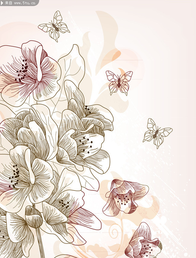 鲜花水彩画 手绘墙图片素材