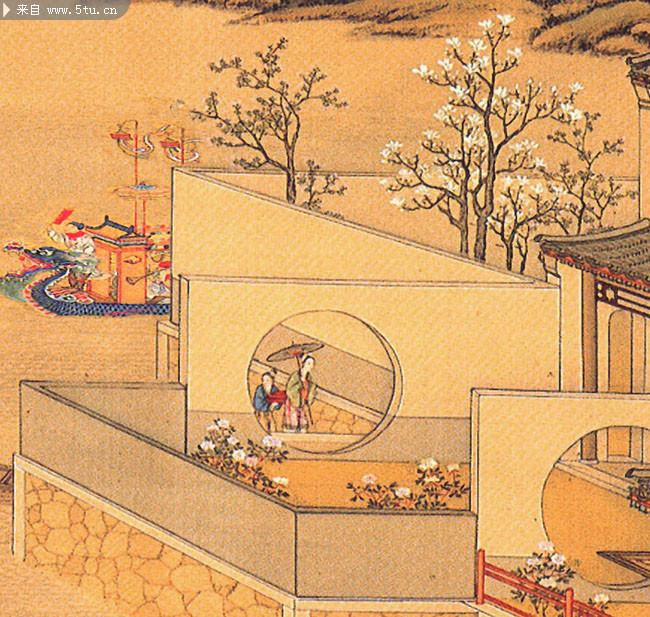 闹龙舟 清代工笔画图片素材