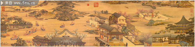 闹龙舟 清代工笔画图片素材