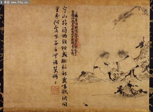 水墨国画素材 寒山拾得图