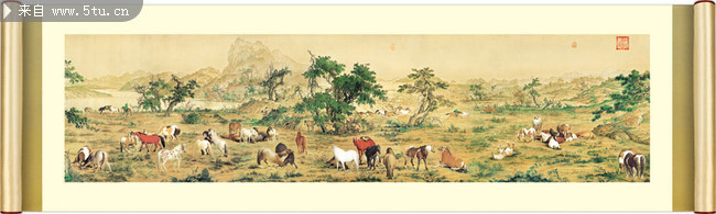 百骏图真迹全卷 清·郎世宁国画欣赏