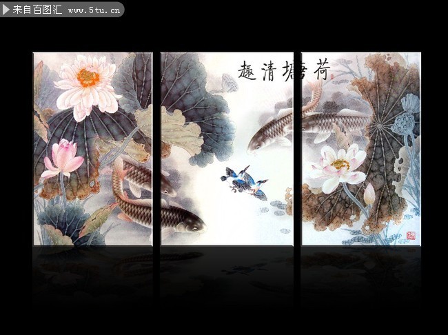 荷塘清趣三联无框画