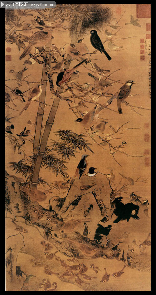 三友百禽图 中国花鸟画图片