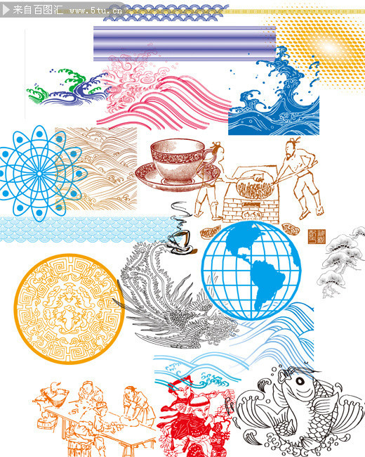 古典元素线描图片