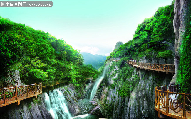 峡谷栈道风景图片