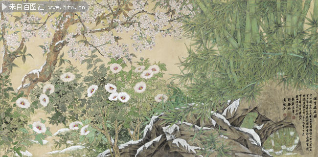 傲雪迎春图大型工笔水彩画