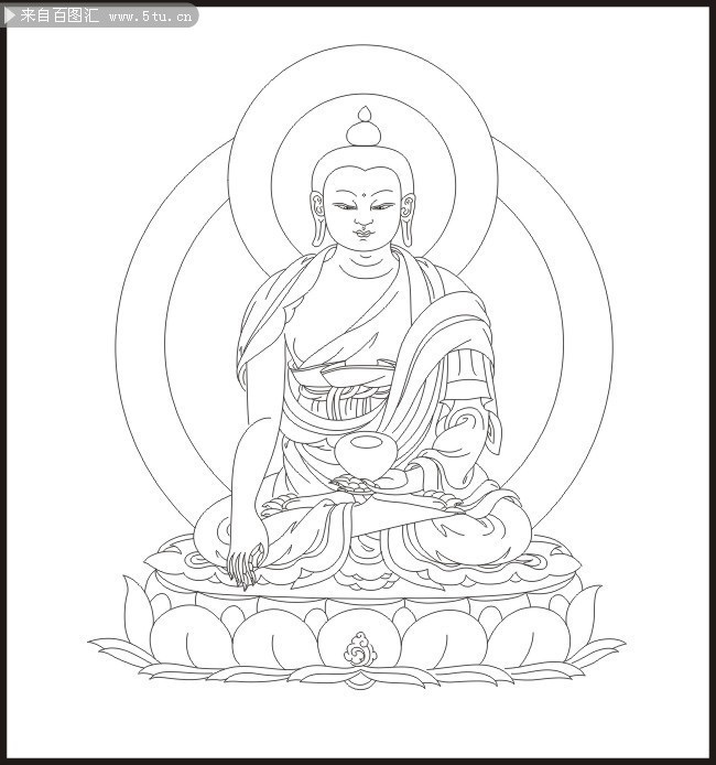 释迦牟尼佛白描矢量图