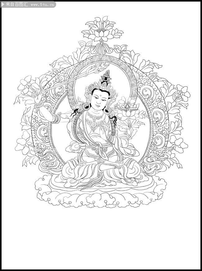 文殊菩萨白描图片