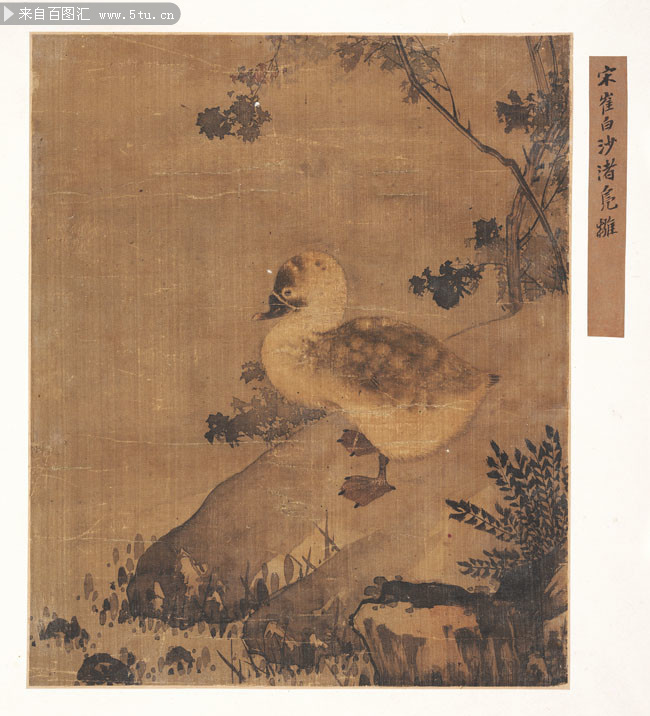沙渚凫雏图册页绢本_北宋_崔白