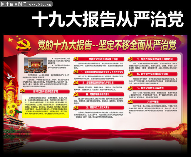 十九大报告坚定不移全面从严治党解读展板