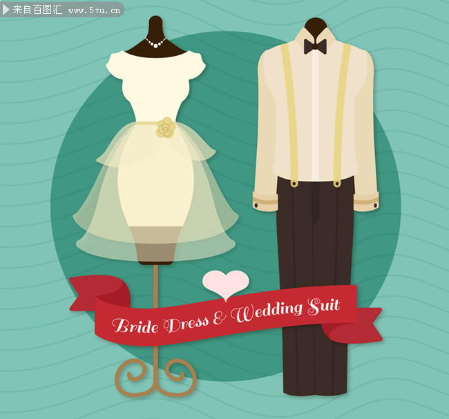 婚纱和西服矢量插画图片