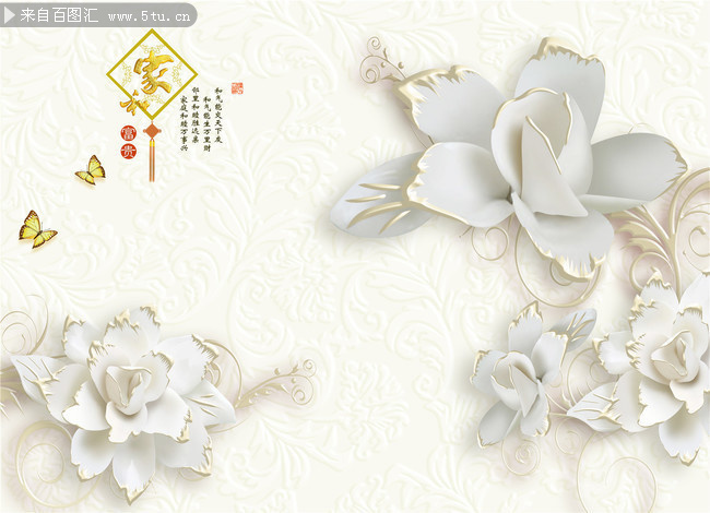 家和富贵立体花卉电视墙图片