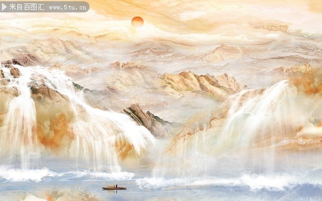 流水生财大理石背景画图片