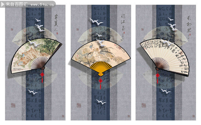 中国风扇面画屏风隔断素材下载