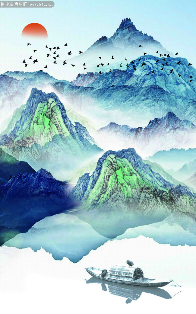 旭日东升中国风山水装饰画
