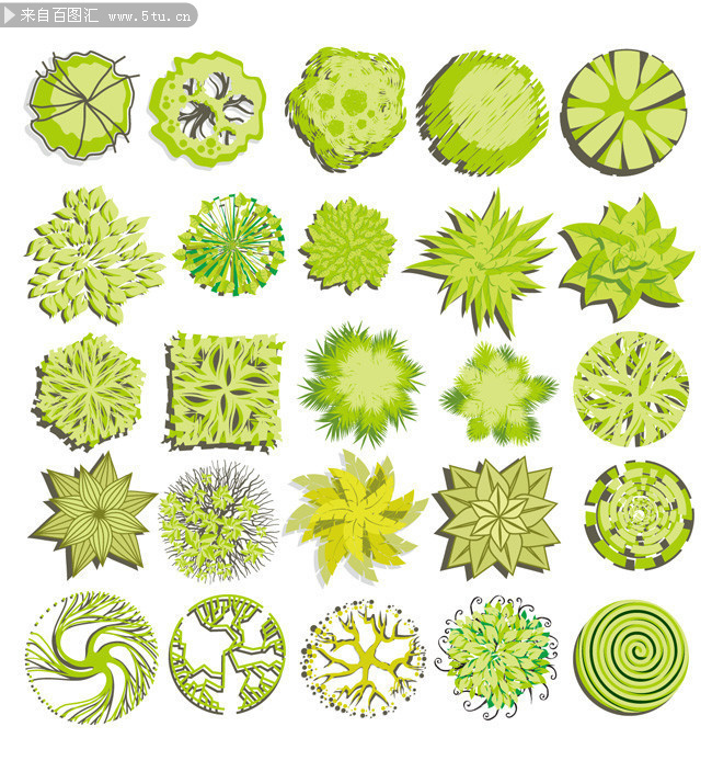 水彩手绘植物景观素材矢量