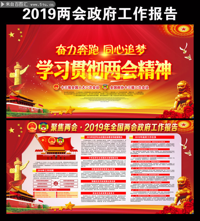 2019两会政府工作报告学习解读展板