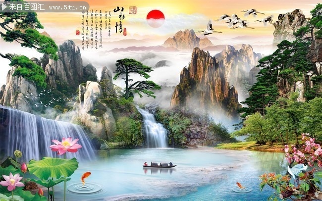 山水大气背景装饰画图片
