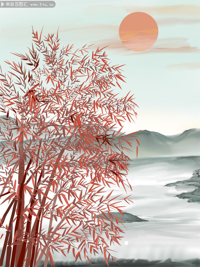中国风水墨竹子山水画背景