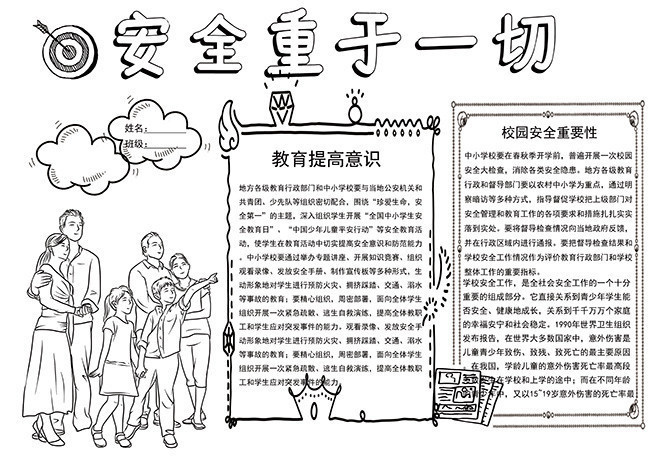 校园安全简笔画手抄报