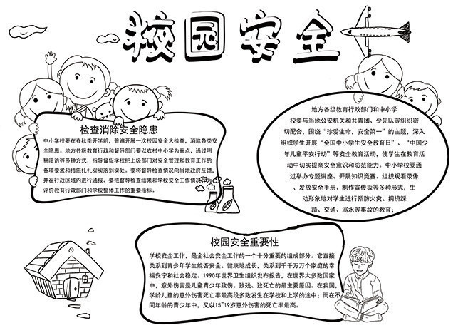 校园安全简笔画手抄报图片