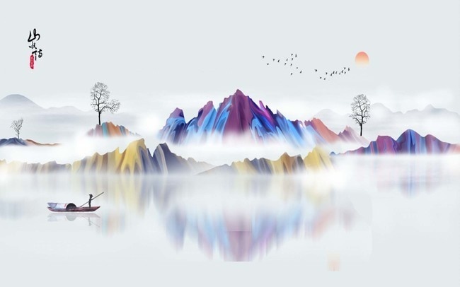 抽象山水背景墙图片