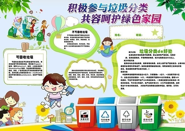 可爱卡通垃圾分类手抄报