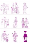 古代人物线描图 手绘人物图稿