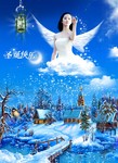 冬天雪景卡通画 圣诞节快乐素材