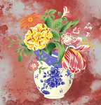 瓷器彩绘图案 花瓶矢量图