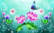 荷花插画图片 梦幻淡蓝背景