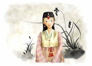 水墨韩国人物插画 兰花水墨画