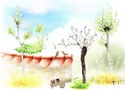 玉兰花卡通画 风景插画背景