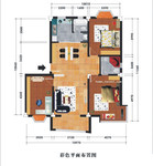 三房一厅平面图 彩绘室内平面效果图