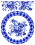 盘子青花瓷图案 牡丹花刺绣图案