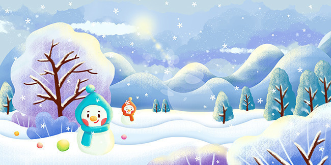冬天风景雪地插画图片下载