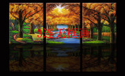 树木风景三联无框画 