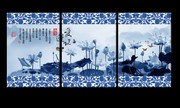 青色鲜花无框画图片 荷花背景