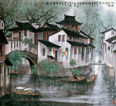 江南水乡油画图片素材