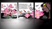 荷花三联无框画下载